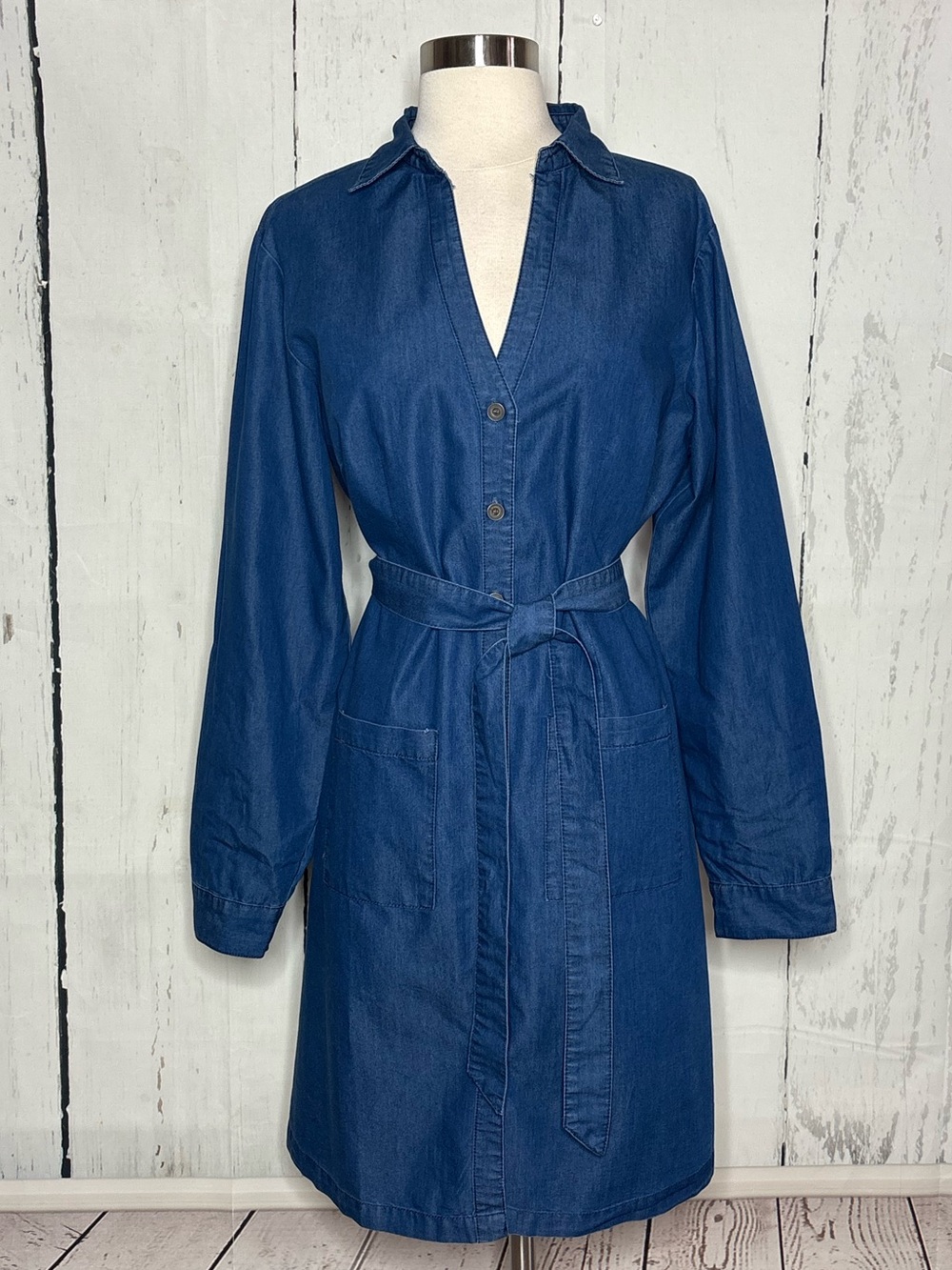 Blue Button-Front Denim Shirt Dress